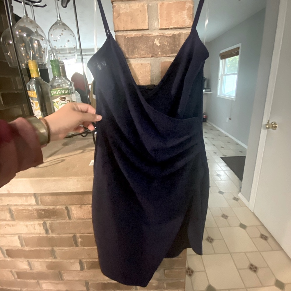 Navy blue asymmetrical dress.